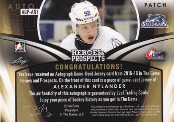 2015-16 Leaf In The Game Heroes & Prospects - Autograph Jersey Patch Platinum #AGP-AN1 Alexander Nylander Back