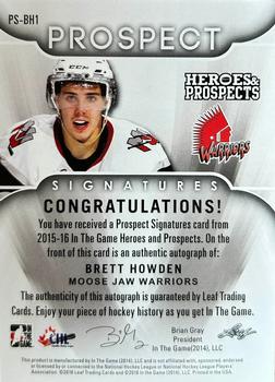 2015-16 Leaf In The Game Heroes & Prospects - Prospect Autographs Silver #PS-BH1 Brett Howden Back