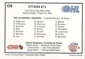 1991-92 7th Inning Sketch OHL - The Teams #O9 Ottawa 67's Back