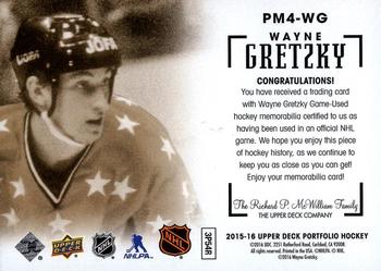 2015-16 Upper Deck Portfolio - Profiles Materials Quad Premium Series Gold #PM4-WG Wayne Gretzky Back