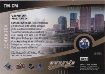2016-17 Upper Deck MVP - NHL Territory Material #TM-CM Connor McDavid Back