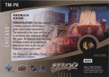 2016-17 Upper Deck MVP - NHL Territory Material #TM-PK Patrick Kane Back