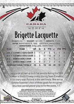 2016 Upper Deck Team Canada Juniors #4 Brigette Lacquette Back