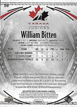 2016 Upper Deck Team Canada Juniors #56 William Bitten Back