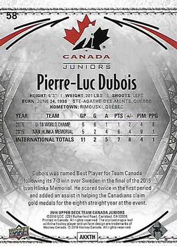 2016 Upper Deck Team Canada Juniors #58 Pierre-Luc Dubois Back