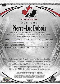 2016 Upper Deck Team Canada Juniors #86 Pierre-Luc Dubois Back