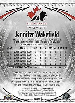 2016 Upper Deck Team Canada Juniors - Gold #7 Jennifer Wakefield Back