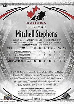 2016 Upper Deck Team Canada Juniors - Gold #40 Mitchell Stephens Back