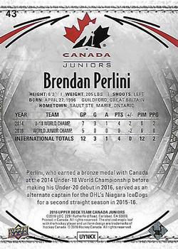 2016 Upper Deck Team Canada Juniors - Gold #43 Brendan Perlini Back