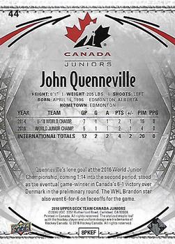 2016 Upper Deck Team Canada Juniors - Gold #44 John Quenneville Back