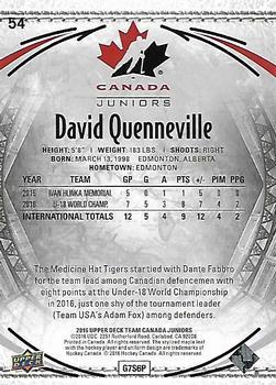 2016 Upper Deck Team Canada Juniors - Gold #54 David Quenneville Back