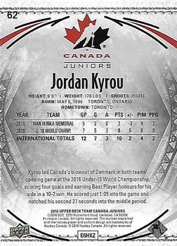 2016 Upper Deck Team Canada Juniors - Gold #62 Jordan Kyrou Back