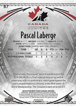 2016 Upper Deck Team Canada Juniors - Gold #67 Pascal Laberge Back