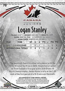 2016 Upper Deck Team Canada Juniors - Gold #76 Logan Stanley Back