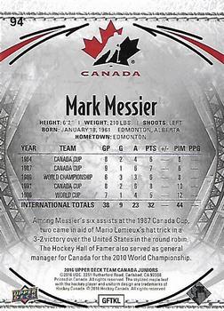 2016 Upper Deck Team Canada Juniors - Gold #94 Mark Messier Back