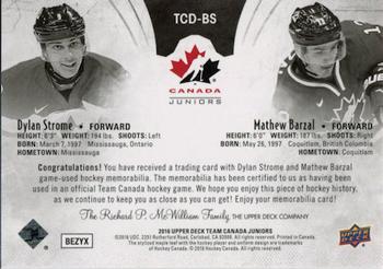 2016 Upper Deck Team Canada Juniors - Material Duos #TCD-BS Dylan Strome/Mathew Barzal Back
