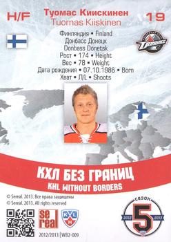 2012-13 Sereal KHL All-Star Game - KHL Without Borders #WB2-009 Tuomas Kiiskinen Back
