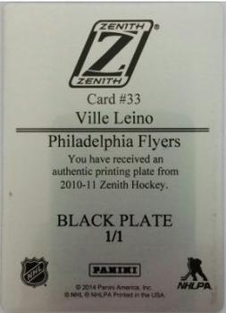 2010-11 Panini Zenith - Epix Printing Plates Black #33 Ville Leino Back