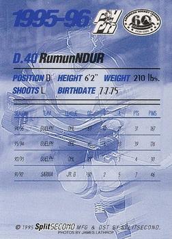 1995-96 SplitSecond Rochester Americans (AHL) #NNO Rumun Ndur Back