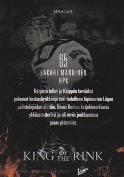 2016-17 Cardset Finland - King of the Rink #KOTR2 Sakari Manninen Back