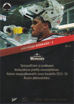2016-17 Cardset Finland - Goaltender Moments #GM11 Andreas Bernard Back