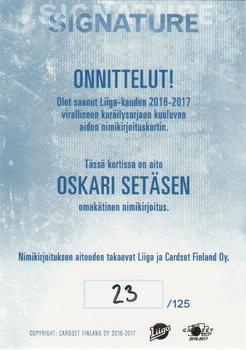 2016-17 Cardset Finland - Signature #NNO Oskari Setänen Back