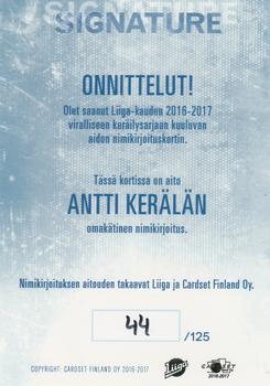 2016-17 Cardset Finland - Signature #NNO Antti Kerälä Back