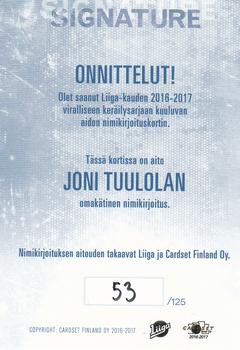 2016-17 Cardset Finland - Signature #NNO Joni Tuulola Back