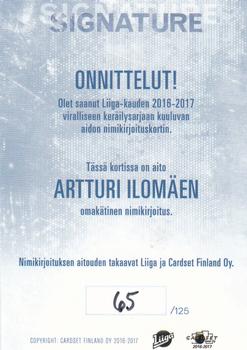 2016-17 Cardset Finland - Signature #NNO Arttu Ilomäki Back
