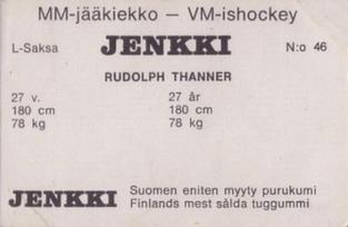 1972 Hellas/Jenkki MM-Jaakiekko (Finnish) #46 Rudolph Thanner Back