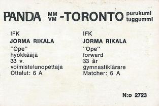 1972 Panda MM/VM-Toronto (Finnish/Swedish) #NNO Jorma Rikala Back