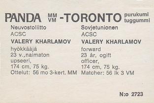 1972 Panda MM/VM-Toronto (Finnish/Swedish) #NNO Valeri Kharlamov Back