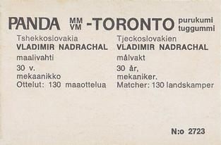 1972 Panda MM/VM-Toronto (Finnish/Swedish) #NNO Vladimir Nadrchal Back