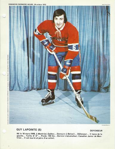 1972-73 Dimanche/Derniere Heure Photos #NNO Guy Lapointe Front