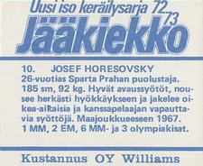 1972-73 Williams Jaakiekko (Finnish) #10 Josef Horesovsky Back