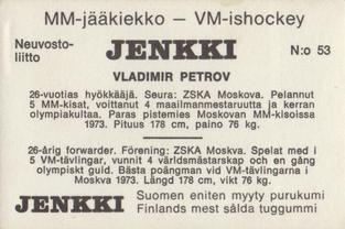 1974 Hellas/Jenkki MM-Jaakiekko (Finnish) #53 Vladimir Petrov Back