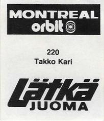 1980 Mallasjuoma (Finnish) #220 Kari Takko Back