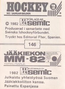 1982 Semic Hockey VM/Jaakiekon MM (Swedish/Finnish) Stickers #146 Bengt Gustafsson Back