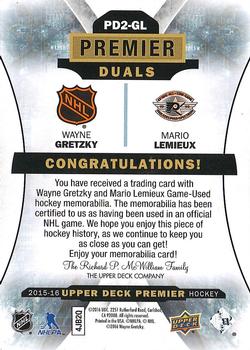 2015-16 Upper Deck Premier - Premier Duals - Jersey #PD2-GL Wayne Gretzky / Mario Lemieux Back