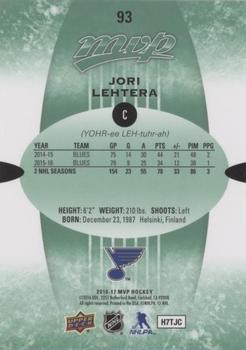 2016-17 Upper Deck MVP - Green Script #93 Jori Lehtera Back