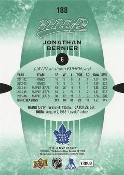 2016-17 Upper Deck MVP - Green Script #188 Jonathan Bernier Back