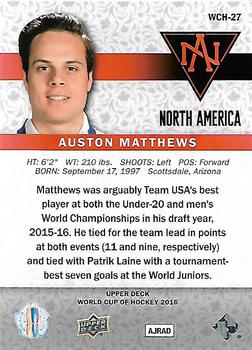 2016 Upper Deck World Cup of Hockey #WCH-27 Auston Matthews Back