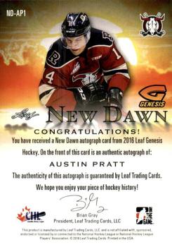 2016 Leaf Genesis - New Dawn Autographs #ND-AP1 Austin Pratt Back