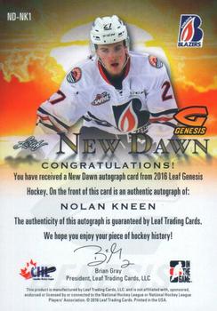 2016 Leaf Genesis - New Dawn Autographs Silver #ND-NK1 Nolan Kneen Back