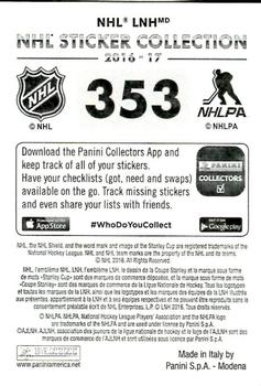 2016-17 Panini NHL Sticker Collection #353 Jason Pominville Back