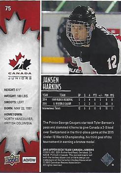 2015 Upper Deck Team Canada Juniors - Base - Exclusives #75 Jansen Harkins Back