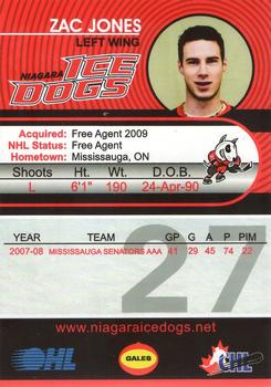 2008-09 Niagara IceDogs (OHL) #9 Zac Jones Back