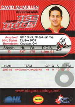 2008-09 Niagara IceDogs (OHL) #13 David McMullen Back