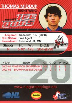 2008-09 Niagara IceDogs (OHL) #14 Thomas Middup Back