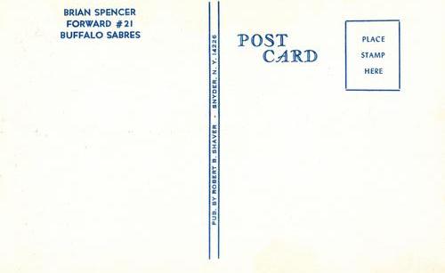 1974-75 Buffalo Sabres Postcards #NNO Brian Spencer Back